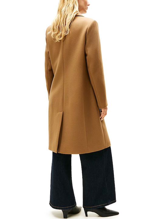 Wool Women's Biege Coat with Buttons
