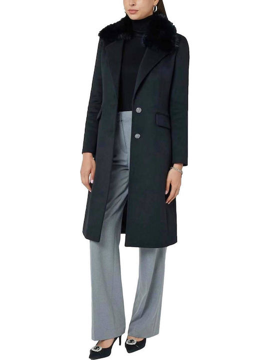 Women's Black Coat with Fur Details