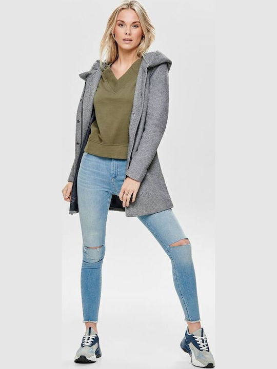 Sedona Women's Light Grey Melange Peacoat with Hood