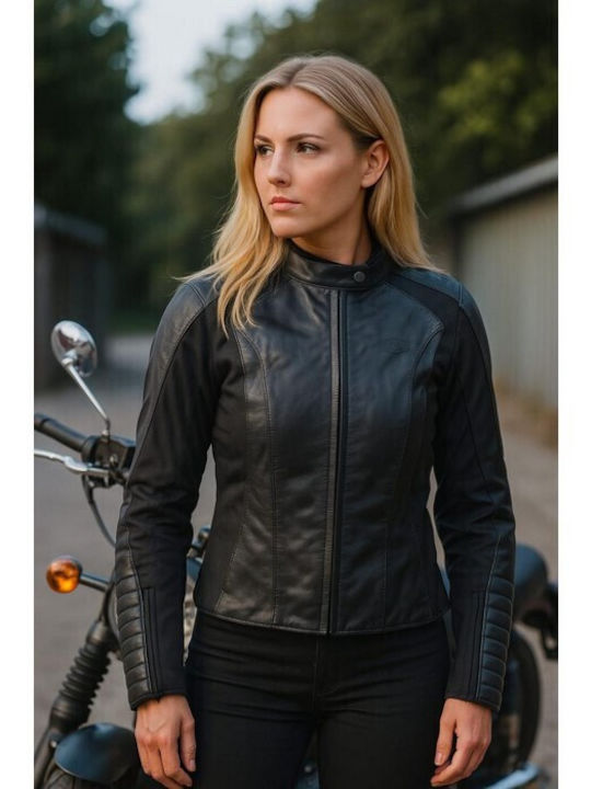 Gasoline CE Feline Winter Damen Motorradjacke Leder Schwarz BLFEL11