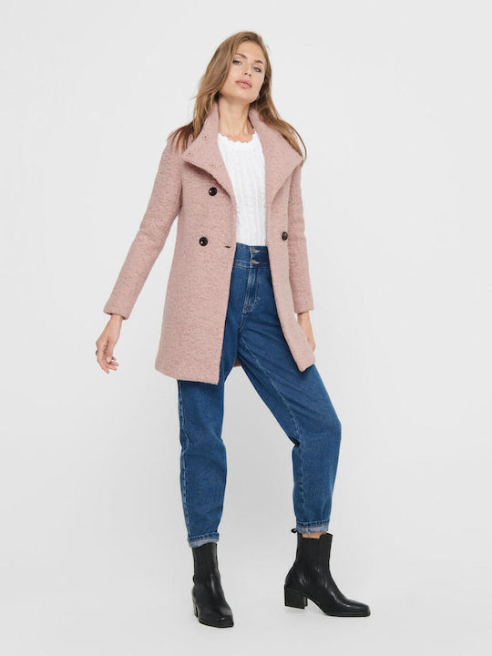 Damen Rosa Kurzmantel mit Knöpfen
