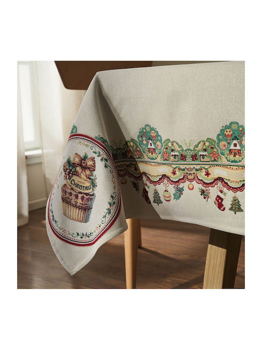 Gofis Home Christmas Tablecloth Fabric Beige L135xW135cm.