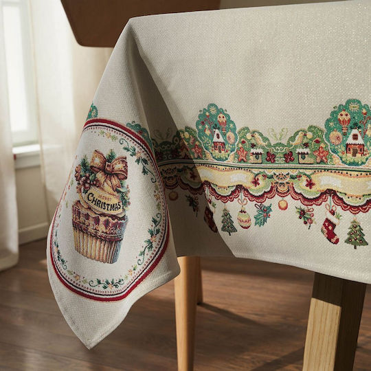 Gofis Home Christmas Tablecloth Fabric Beige L220xW135cm.