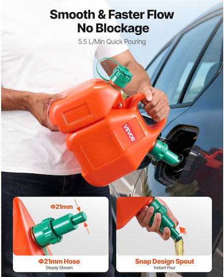 Vevor Fuel Can 6 Liters Fuel Tank Spout Extra Oil Container 1.9 Liters Maximum Flow 5.5 Liters Per Minute Leakproof Portable Flat Liquid Container For Multiple Cars Motorcycles ATV UTV