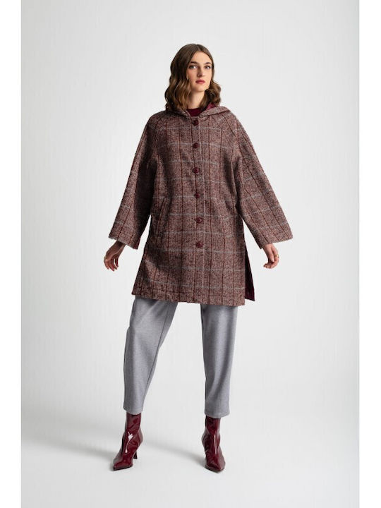 Damen Bordeaux Mantel Oversized mit Knöpfen