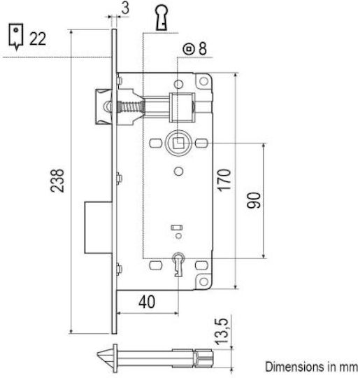 Agb Grande Square Mesoportas Lock Wooden 40 Mm Nickel Gold