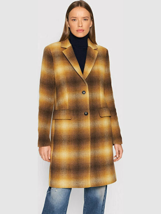 Women's Checked Yellow Coat with Buttons