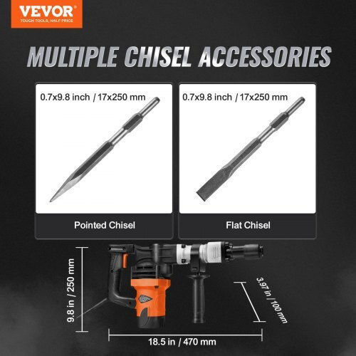 Vevor Demolition Hammer Electric 1600W with Chuck HEX X581X1X21400WI2E7V2
