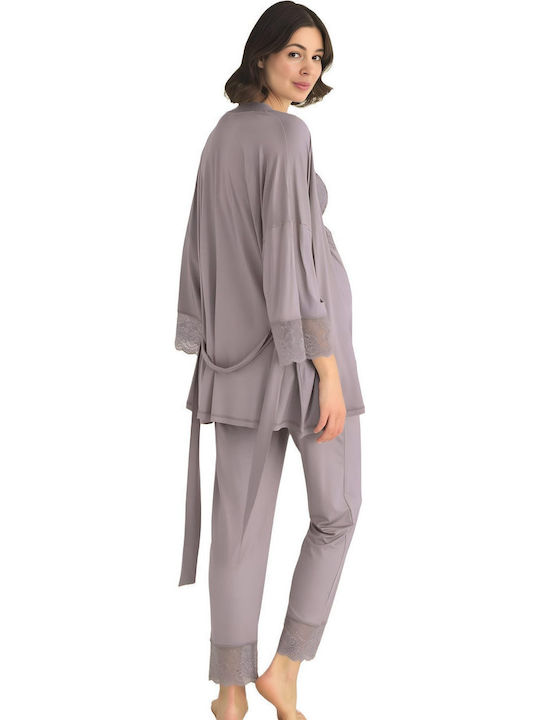 Angel's Secret Maternity Pajama Set & Nursing in Gray color