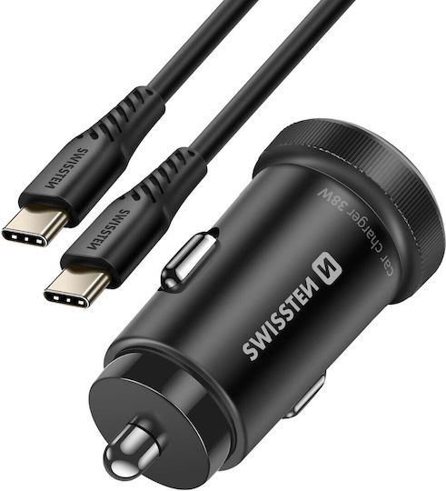 Swissten 20W USB-C USB-A QC 3.0 18W Car Charger 60W USB-C Cable Black