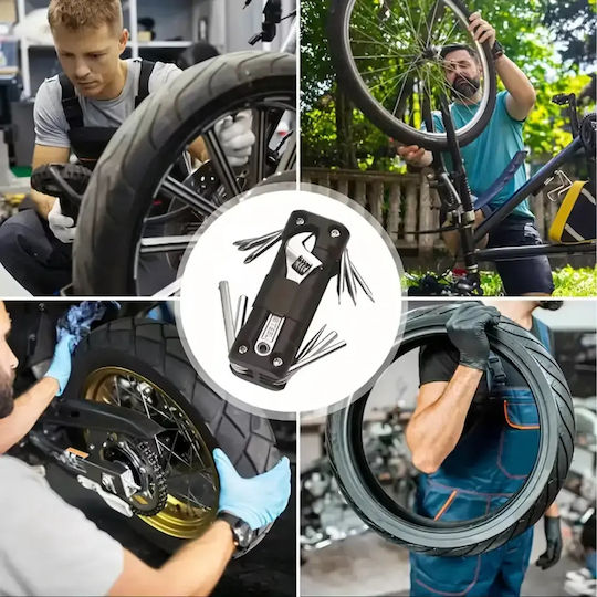 Set Chei Reparare Bicicletă 16 În 1 Universal Oțel Aliaj Negru Argintiu