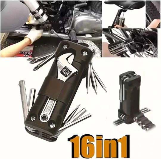 Set Chei Reparare Bicicletă 16 În 1 Universal Oțel Aliaj Negru Argintiu