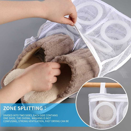 Set 3 Small-sized Bags Washing Drying Shoes Clothes Polyester 28 X 27 Cm White