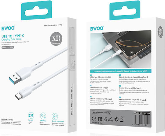 BWOO USB 3.0 Cable USB-C male - USB-A / USB-C 15W Λευκό 2m
