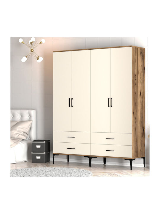 Гардероб Четири Врати Tt Орех Крем 160x47x201см