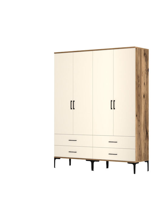 Гардероб Четири Врати Tt Орех Крем 160x47x201см