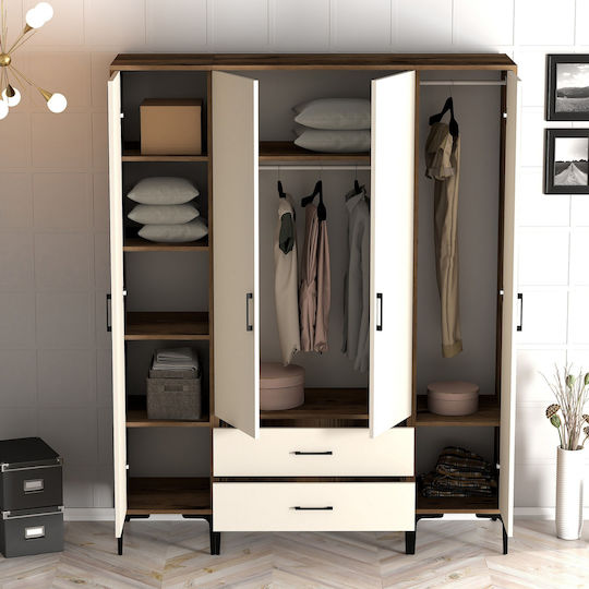 SteweHome Kleiderschrank Vier Türen Lidya Beige 160x47x201cm