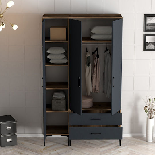 Kleiderschrank Drei Türen Pt Walnuss Anthrazit 120x47x201cm
