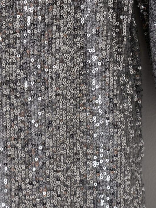 Children's Dress Long Sleeve with Sequins Silver