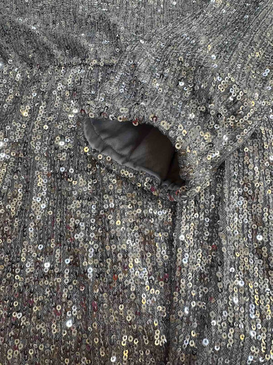 Children's Dress Long Sleeve with Sequins Silver