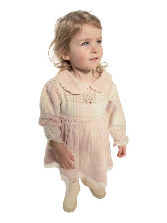 Children's Dress Long Sleeve Set with Accessories Beige, Pink
