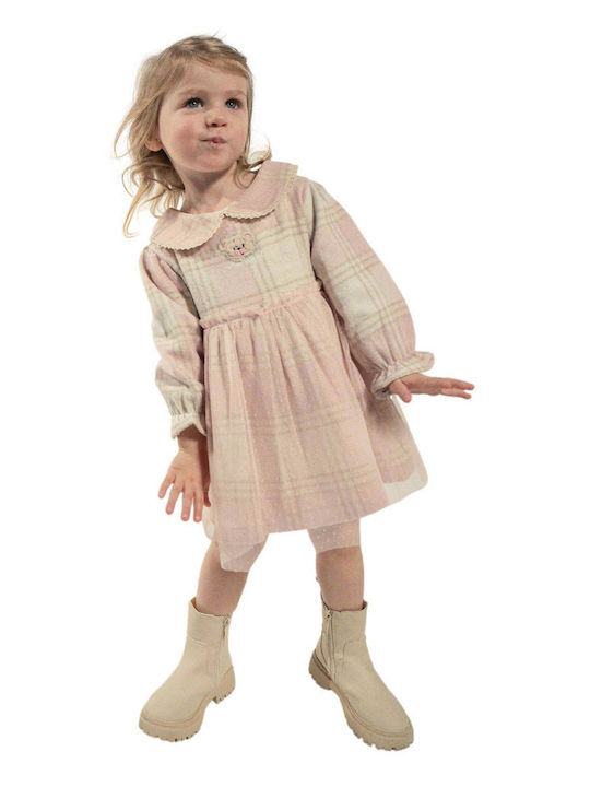 Children's Dress Long Sleeve Set with Accessories Beige, Pink