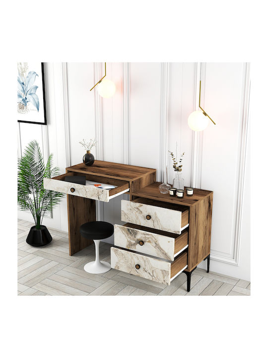 Makeup Dressing Table Walnut White Marble 124x40x84cm