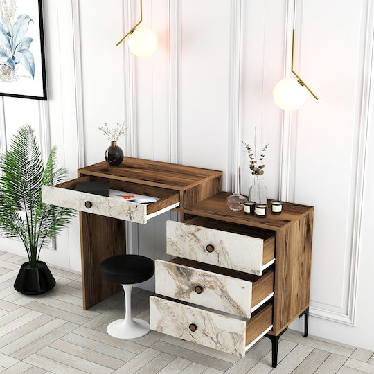 Makeup Dressing Table Walnut White Marble 124x40x84cm