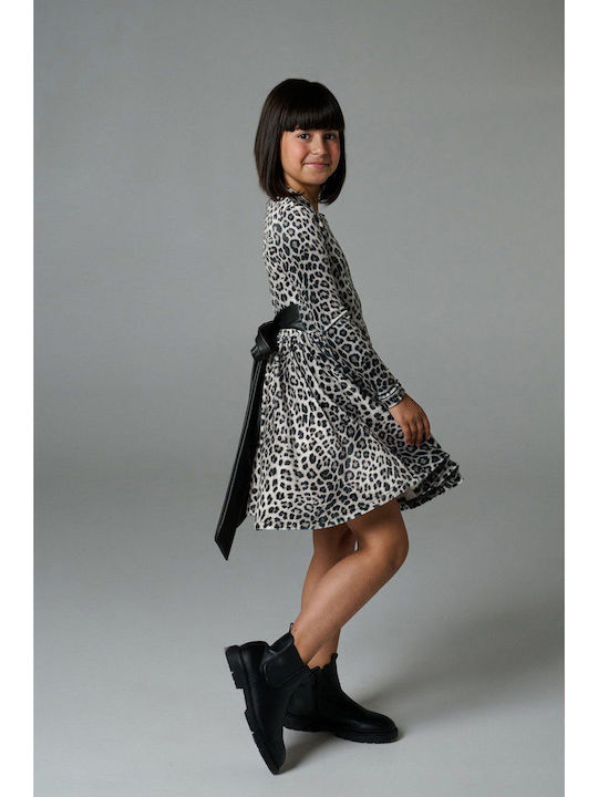 Kinderkleid Langärmelig Samt Tierdruck Leopard