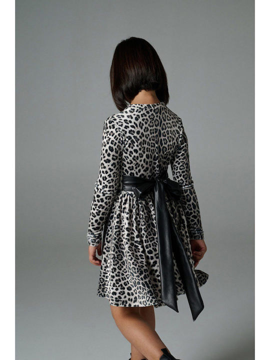 Kinderkleid Langärmelig Samt Tierdruck Leopard