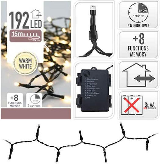 192 Lights LED 14.8m. Warm White Battery in String 1pcs