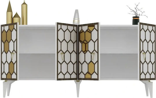 Sideboard made of Wood & Metal with Mirror STE-001269-V2314 White 150x40x79cm