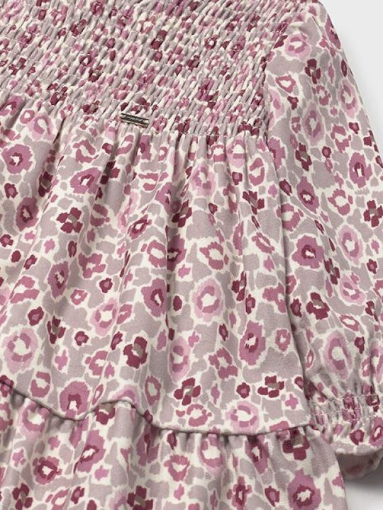 Mädchenkleid Langärmelig Samt Blumen Set mit Mantel Rosa