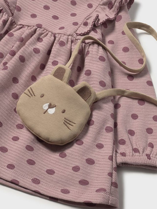 Girls Dress Long Sleeve Polka Dot with Accessories Beige