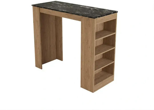 Bar Table Oak Black Marble Surface & Shelves 120x51x101cm