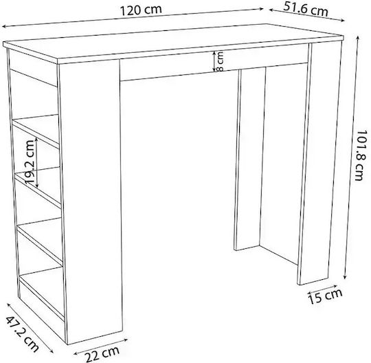 Bar Table Oak Black Marble Surface & Shelves 120x51x101cm