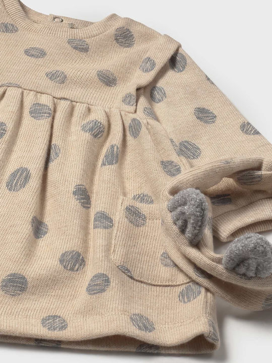 Mädchenkleid Langärmelig Gestrickt Kinderbekleidungssets mit Zubehör Beiges