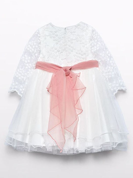Mädchenkleid Langärmeliges Tüll Set aus 2 mit Zubehör Crem