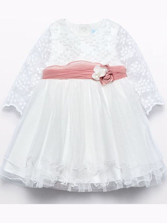 Mädchenkleid Langärmeliges Tüll Set aus 2 mit Zubehör Crem