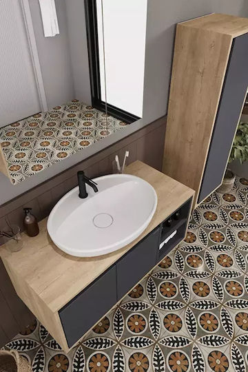 Ντουλάπι Μπάνιου Mdf 100cm Νιπτήρα & Στήλη 3τμχ Γκρι 120x35x40cm Ντουλάπι Μπάνιου Mdf 100cm Νιπτήρα & Στήλη 3τμχ Γκρι 120x35x40cm