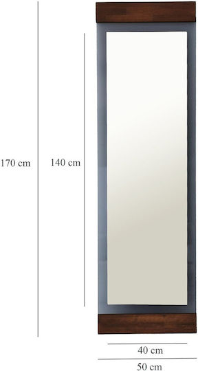 SteweHome Floor Mirror with Brown Wooden Frame 140x40cm
