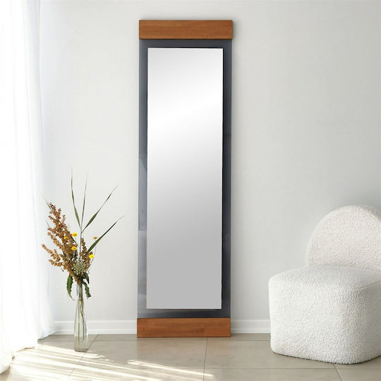 SteweHome Floor Mirror with Brown Wooden Frame 140x40cm