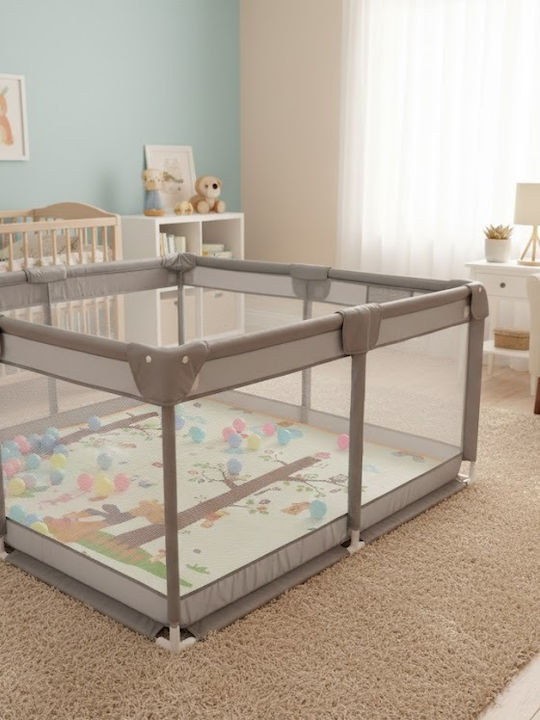 Fun Baby Playpen with Mattress Gray 150x150cm