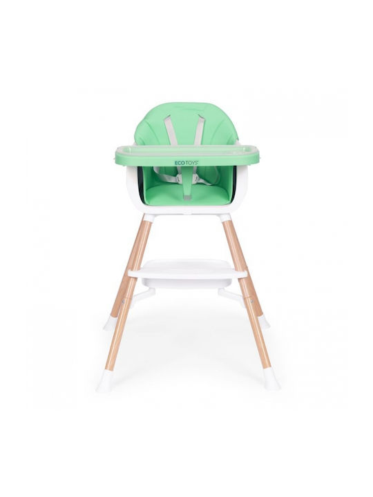 Ecotoys Scaun Înalt De Masă Bebe Cu Înălțime Reglabilă Verde