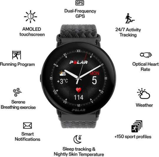 Polar Ignite 3 43mm Αδιάβροχο Smartwatch με Παλμογράφο (Yarn)