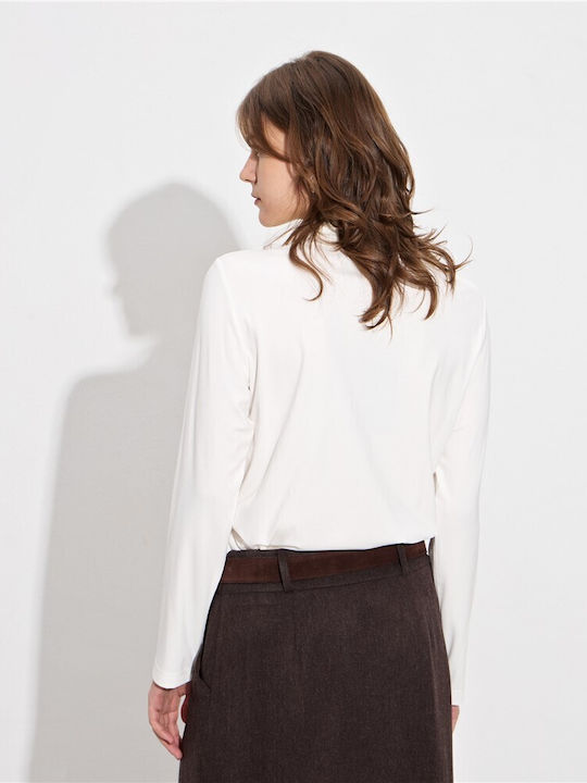 Damen Bluse Langärmelig Rollkragenpullover Ecru