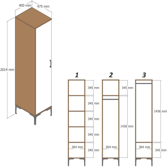 Kleiderschrank Türen S Beige 40x47x201cm