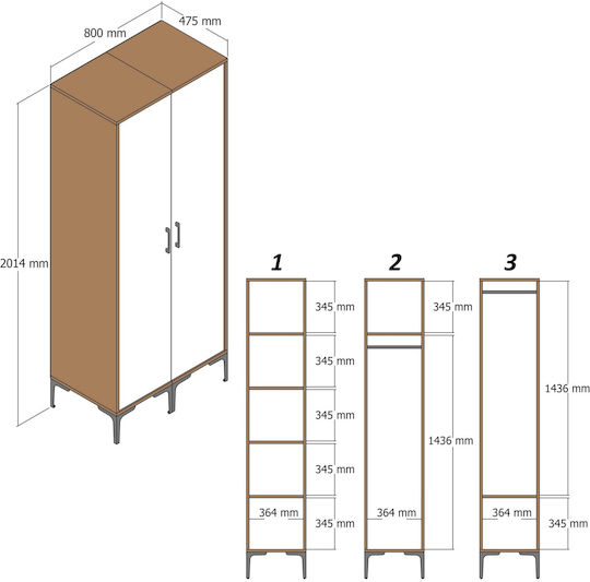 Kleiderschrank Doppeltür Rs 80x47x201cm