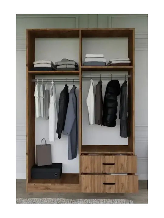 Triple Door Wardrobe with Shelves 2 Drawers Walnut 120×45×180cm