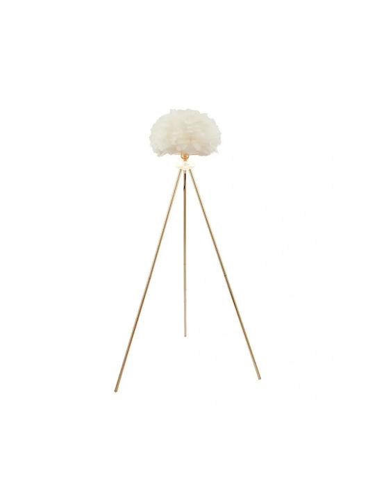 Floor Lamp Gold Tripod Feather Shade 60x148cm